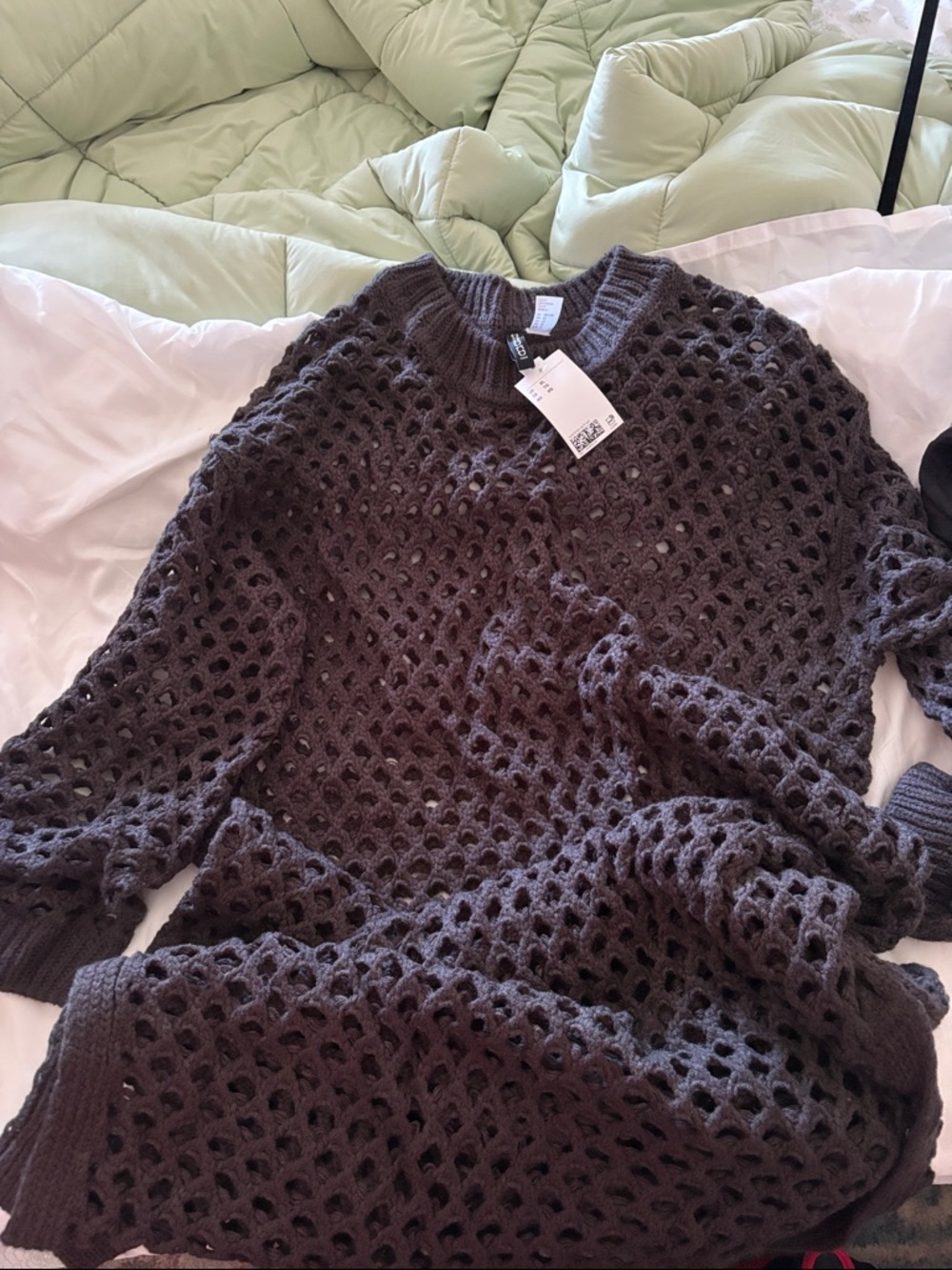 H&M Open-Knit Crewneck Sweater dress in Dark Charcoal